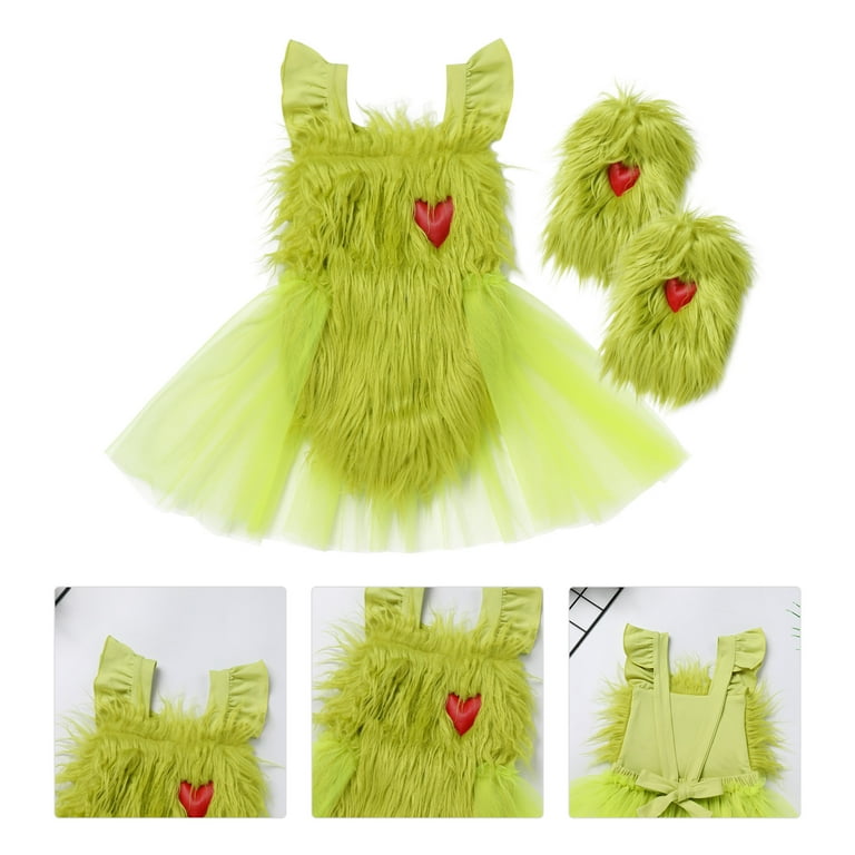 IBTOM CASTLE Newborn Infant Baby Girls Elk Christmas Grinch Clothes with Reindeer Hairband Fancy Dress up Gown Party Princess Outfits 18 24 Months Green Heart Hat Walmart