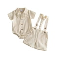 thumbnail image 4 of XAOFW Baby Boy Outfits Short Sleeve Solid Color Romper Suspenders Shorts Toddler Kids Summer Gentleman Sets 9-12 Months, 4 of 6