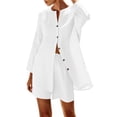 thumbnail image 2 of Gamivast Two Piece Outfits Womens Linen Long Sleeve Button Down Tunic Linen Tops and Elastic Waist Casual Linen Shorts Lightweight Breathable Skin Friendly Summer Beach Tropical Holiday Lounge Outfit, 2 of 8