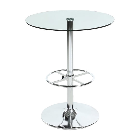 Starlight Canyon Home Glass Bar Table with Chrome Base – Counter Height Round Cocktail Table