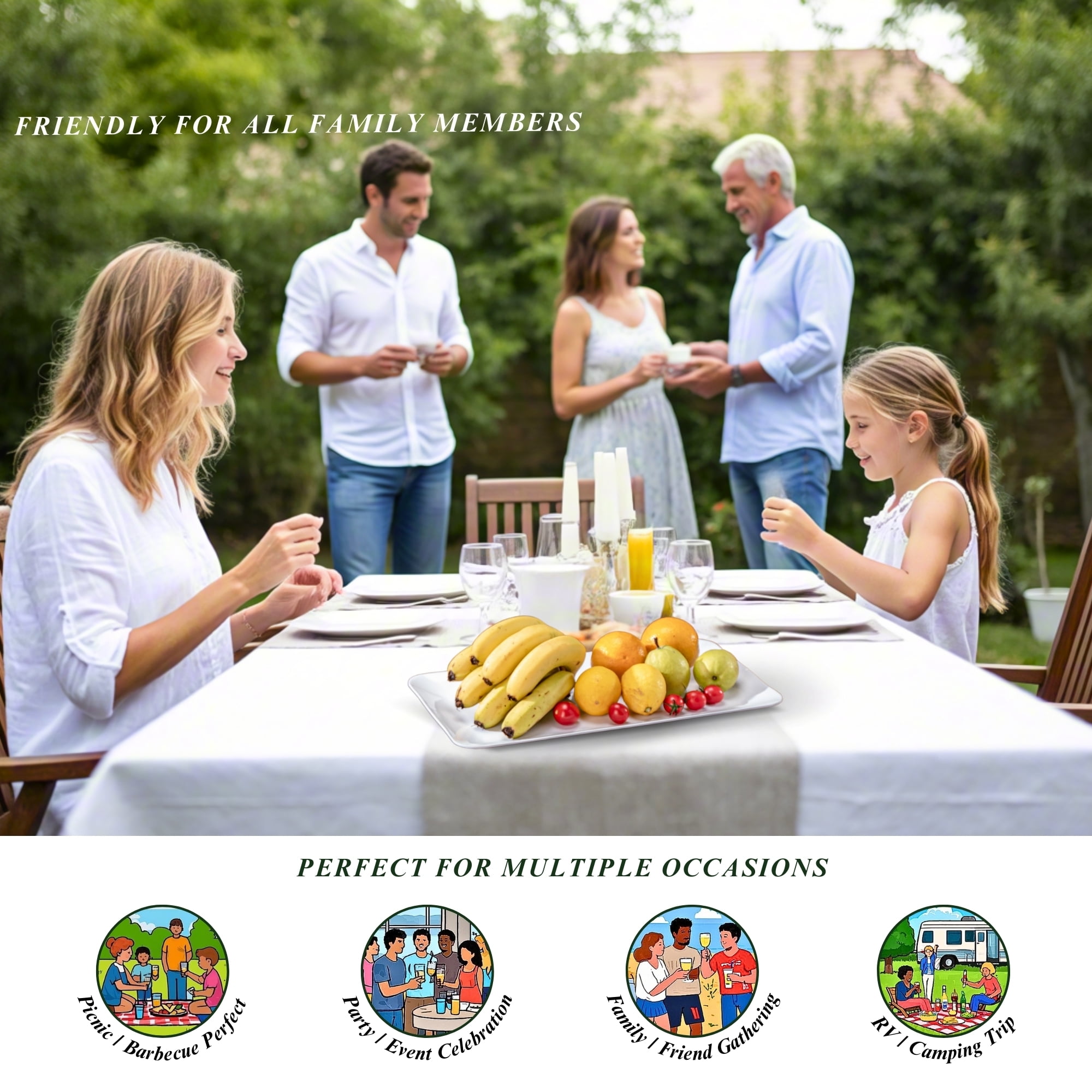 MIYOPESI 17-Inch Melamine Tray (Set of 2) - Unbreakable and Reusable Plastic Platters with Ceramic Feel, Stackable and Dishwasher-Safe - Versatile for All Meals