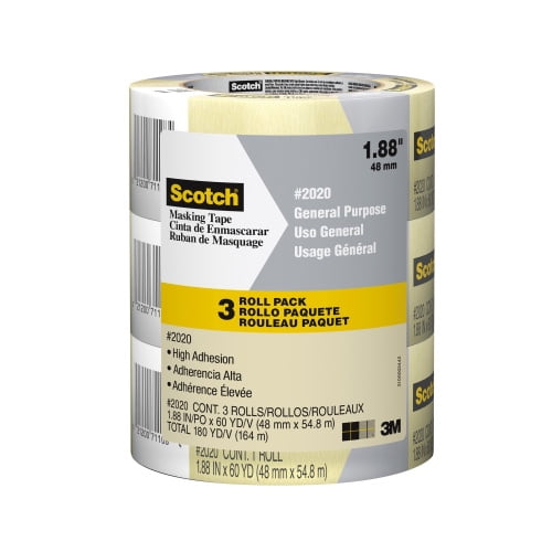 3M 2020-48EP3 1.88" x 60.1yd (48mm) Scotch Contractor Grade Masking Tape (3pk)