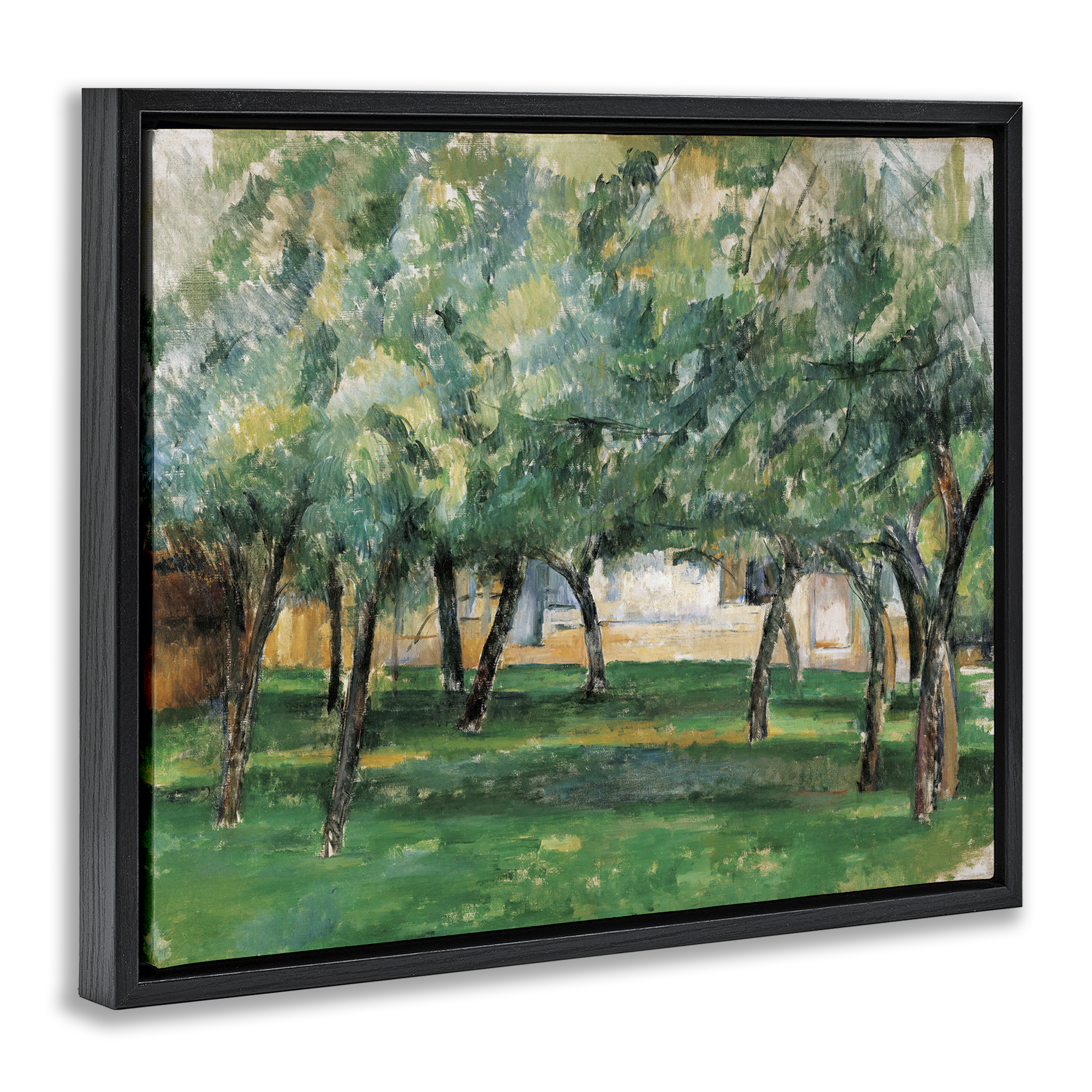 Stupell Industries Classic Cezanne Farm in Normandy Landscape & Nature Painting Black Floater Framed Canvas Art Print Wall Art, 31 x 25
