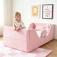 thumbnail image 2 of Toddler Bed, Toddler Floor Bed – Low-to-Ground Design with Detachable Guard Rails, Soft Upholstered Transition Bed, Standard Crib Size for kids Ages 1–6, 2 of 7