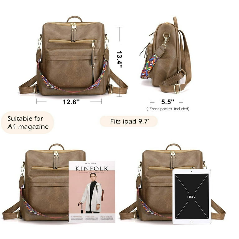 Yomym Women's Fashion Backpack Purse Multipurpose Design Convertible Satchel Handbags Shoulder Bag Travel Bag, Size: 7.87*15.35*2.71, Brown