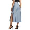 thumbnail image 3 of INSPIRE CHIC Women's Maxi Satin Skirts Elastic High Waist Side Slit Elegant Party Wedding Flowy Long Skirt XL Blue Grey, 3 of 6