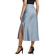thumbnail image 3 of Faldas Maxi de Satén para Mujeres INSPIRE CHIC, Cintura Alta Elástica, Con Abertura Lateral, Elegantes para Fiestas y Bodas, Falda Larga Fluyente XL Azul Gris, 3 of 6