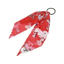 Unique Bargains 1 Pc Floral Triangle Ribbon Hair Elastic Band Red