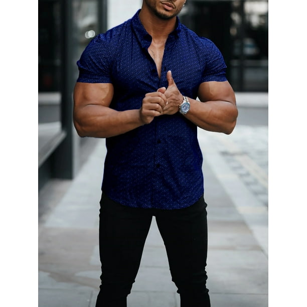 Inadays Mens Shirts Muscle Fit Dress Shirt Wrinkle-Free Short Sleeve Casual Athletic  Fit Button Down Shirt Hawaiian Shirts Summer Tropical Beach Shirts for Men,  Navy, 2XL - Walmart Business Supplies