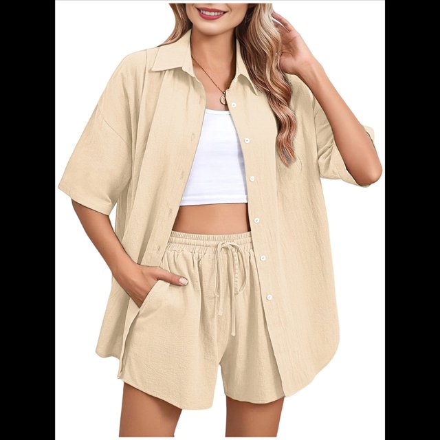Conjunto de Chándal de 2 Piezas para Mujer, de Verano, con Top de Corta y Pantalones Cortos. Color Albaricoque M