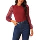 thumbnail image 4 of INSPIRAR CHIC Body de Cuello Alto para Mujeres, Elegante Body de Lunares con Mangas Largas de Malla Transparente, Ajuste Slim, Color Rojo Oscuro, 4 of 5