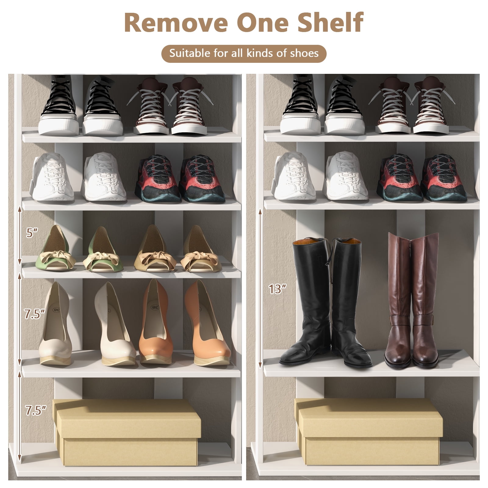 Patiojoy 7-Tier Double Rows Shoe Rack Vertical Wooden Shoe Storage Organizer patented White