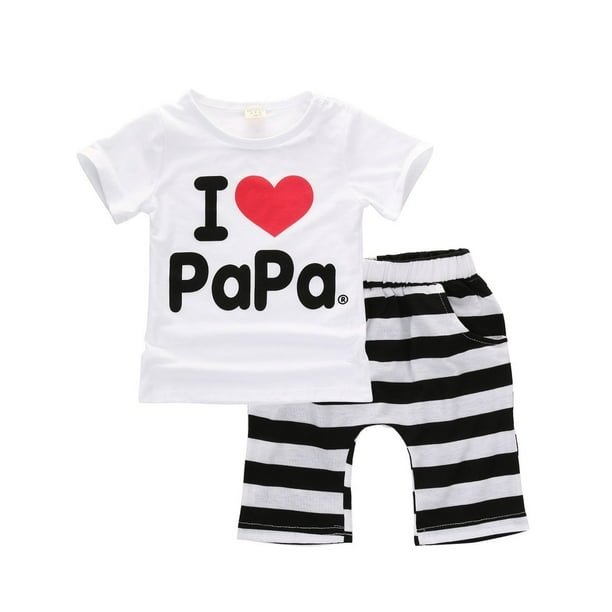 Suanret Baby Girl Boy Clothes I Love Papa Mama Shirt Top Stripe Shorts Pants 2pcs Set Walmart Com Walmart Com