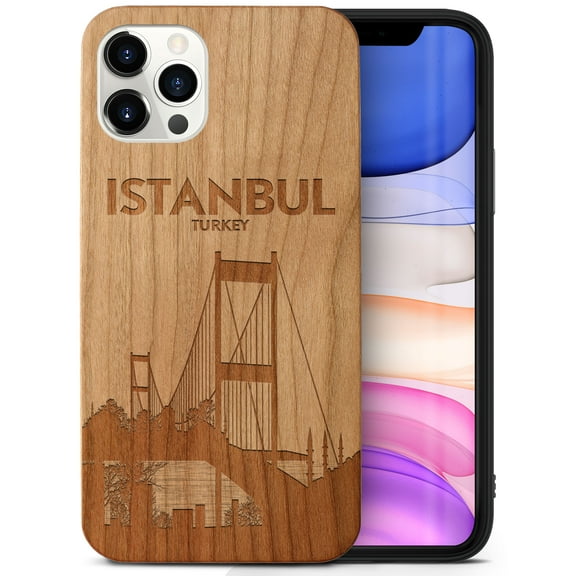 Case Yard Wooden Case Outside Soft TPU Silicone Slim Fit Shockproof Wood Phone Cover for Girls Boys Men and Women Supports Wireless Charging Istanbul Bridge Design case for iPhone-11-Pro-Max