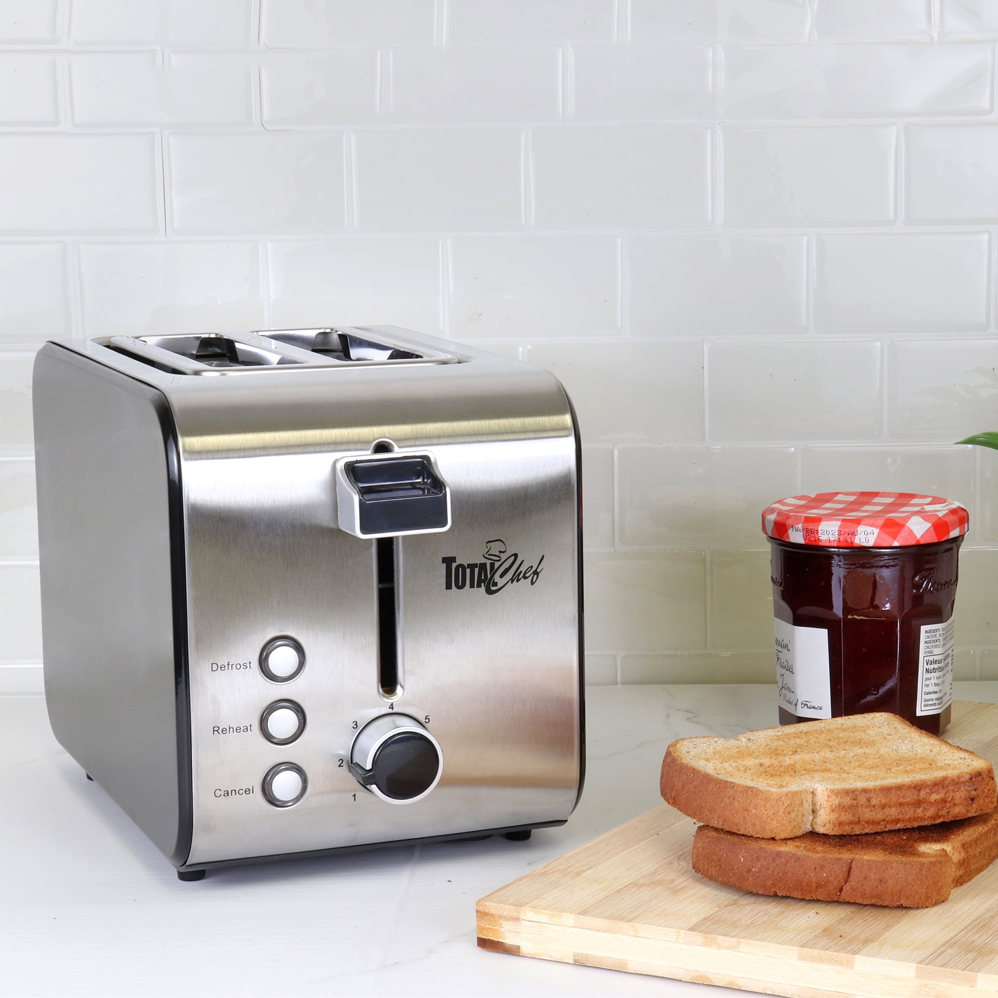 Total Chef 2-Slice Stainless Steel Toaster with Defrost and Reheat