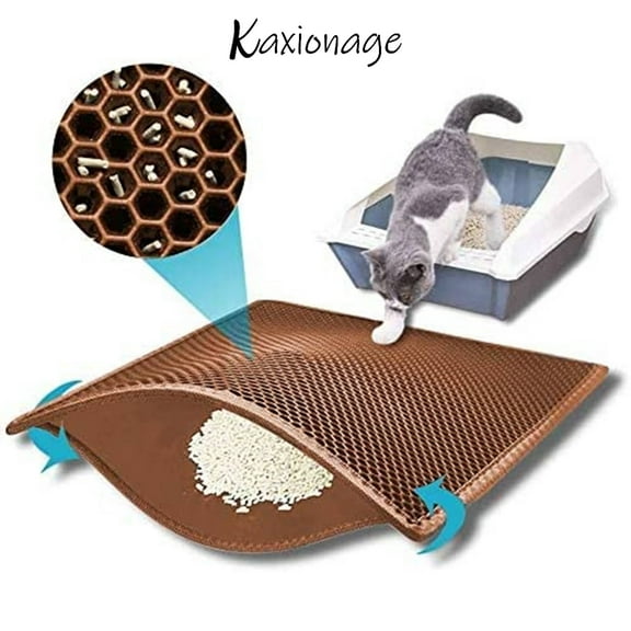 Kaxionage Cleaning Pads for Cat Litter Box, 30" X 24" Litter Box Mat,Honeycomb Double Layer Trapping Litter Mat Design,Waterproof Urine Proof Kitty Litter Mat,Easy Clean Scatter Control (Brown)