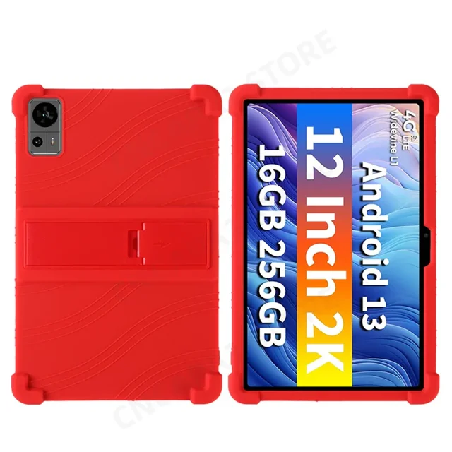 For Teclast T60 2023 12 inch Tablet PC Soft Silicone Shockproof Cover Case with Rear Kickstand Red For Teclast T60 12in