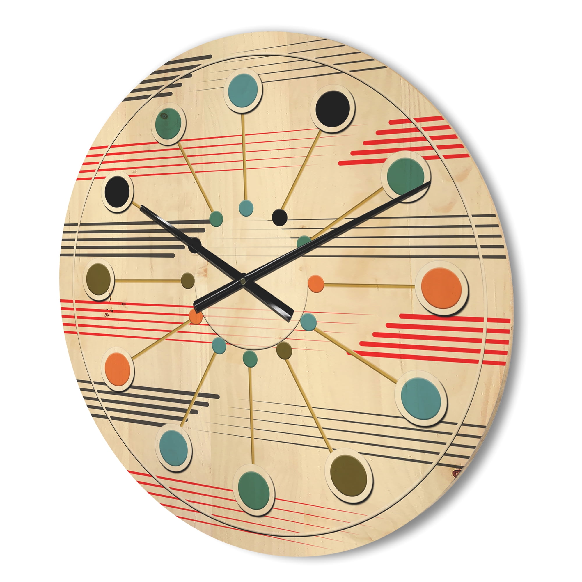 Designart 'Horizontal Geometrical Retro Pattern I' Mid-Century Modern Wood Wall Clock