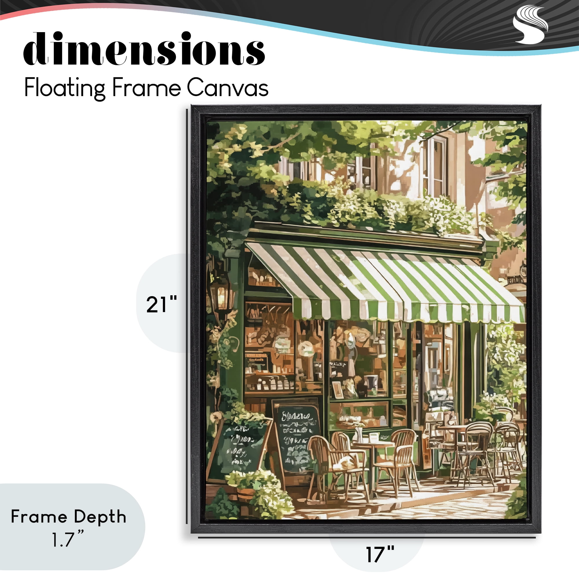 Stupell Industries Coffee Shop Awning & Greenery Black Framed Floater Canvas Wall Art, design by LSR Design Studio