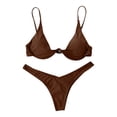 thumbnail image 2 of Women's Sexy Bikini Set Underwire Solid Color Two Piece Swimsuit Bow Tie Details for Beach Vacation Summer Pool Party,Coffee,M, 2 of 6
