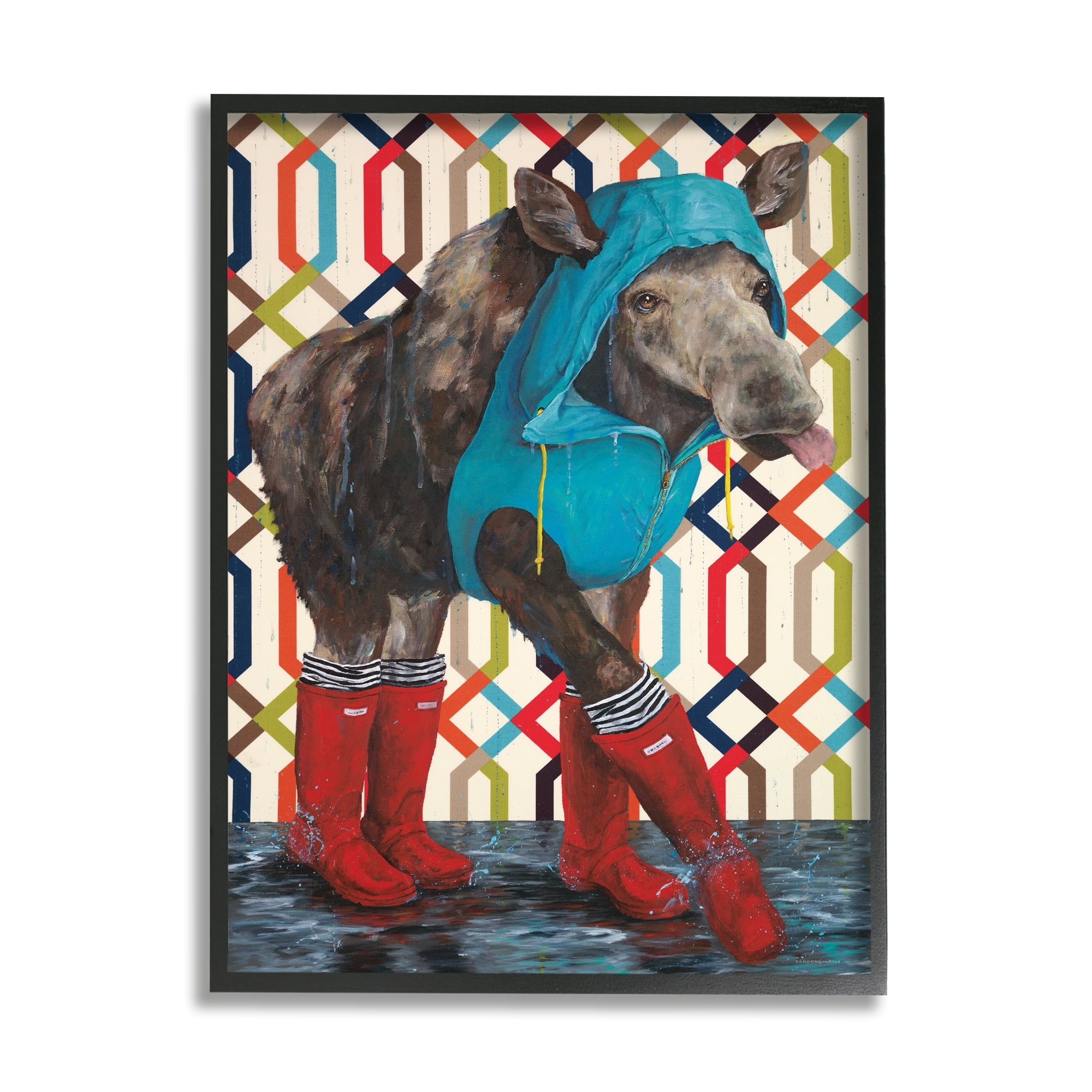 Stupell Industries Moose Rain Gear Boots Jacket Geometric Pattern Room, 11 x 14, Design by Kamdon Kreations