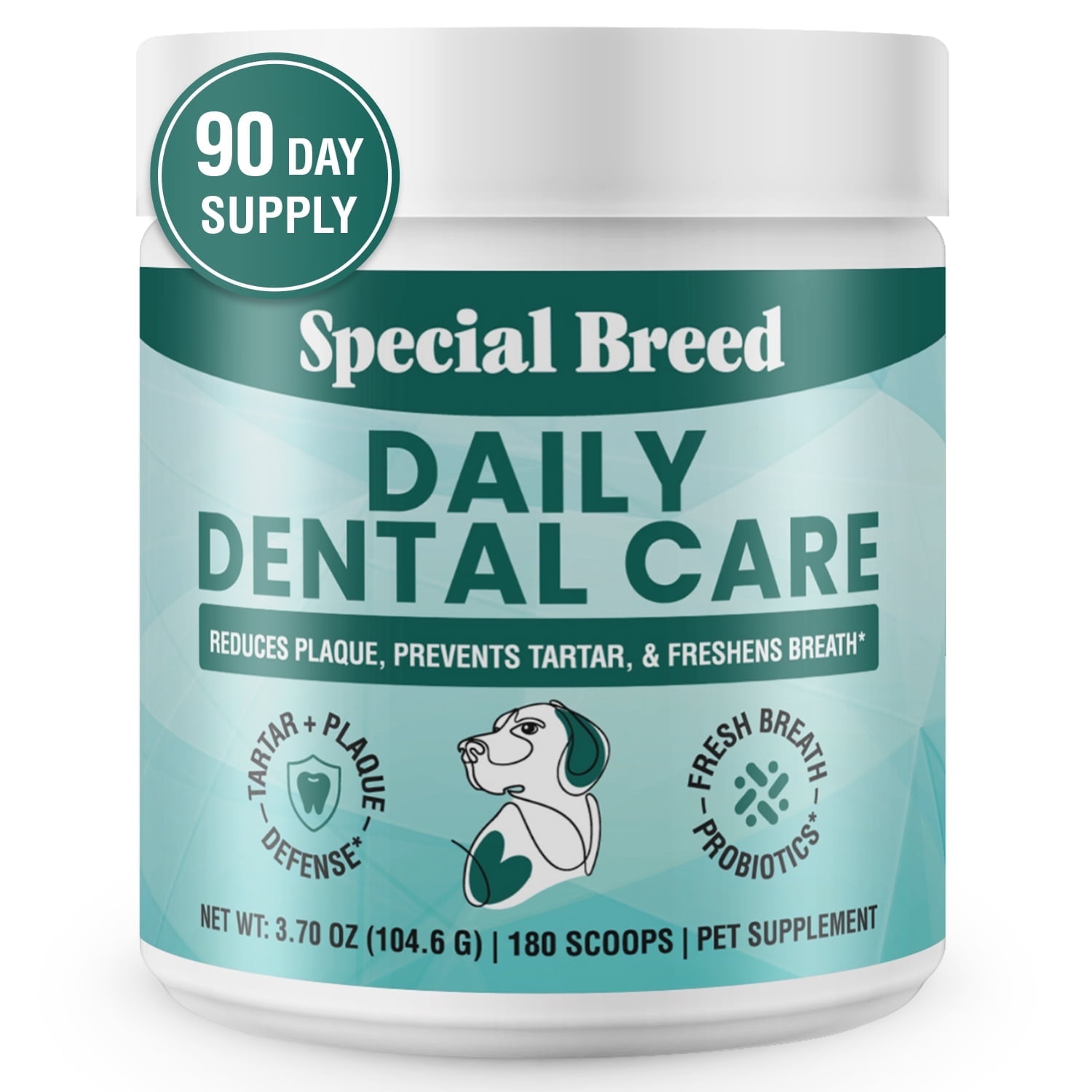 Dog Teeth Cleaning Powder – Natural Dog Dental Powder for Tartar Control Fresh Breath & Gum Health – Daily Plaque Remover with Zeolite Brown Algae Probiotics & Rosemary – 180 Scoops