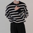 thumbnail image 6 of HAiming Mens Striped Sweaters Color Block Long Sleeve Crewneck Pullover Knit Tops Trendy Plus Size Casual Loose Blouse, 6 of 7