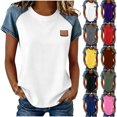 thumbnail image 1 of Sentmoon Haut en Jean Hauts pour Femmes Tendance Manches Courtes Col Rond Patchwork Coupe Régulière avec Imprimé T-Shirt Extensible pour Femme Confortable pour un Usage Quotidien Décontracté P-2TG, 1 of 6