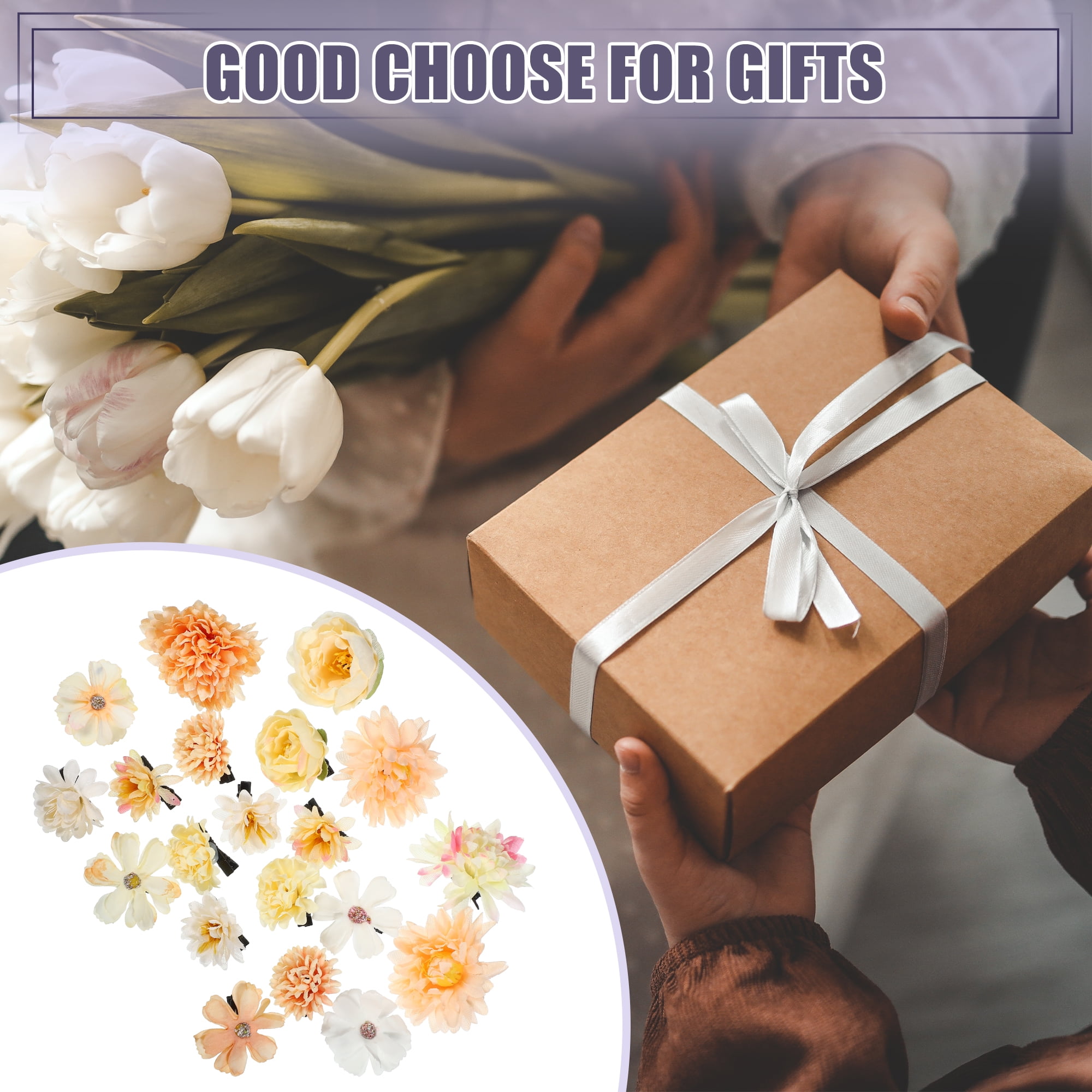 Unique Bargains 20Pcs Flower Hair Clips Flower Hair Barrettes Fake Flowers