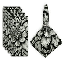 Bahomeck Cloth Napkins Set Of 4,18*18 Inch Washable Polyester Napkins Dining Table Napkins Weddings Party Dinner Parties(Black And White Floral With Intricate Design Of Flowers And Leaves)
