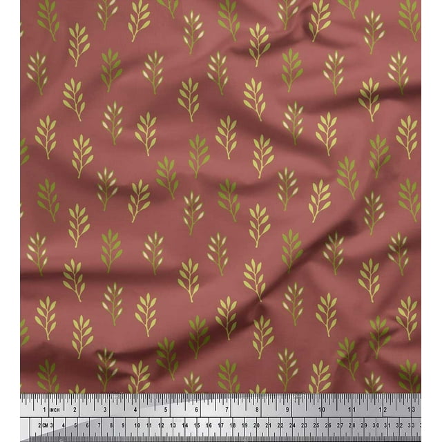 Soimoi Brown Polyester Crepe Fabric Leaves Print Fabric by the Yard 42 Inch Wide