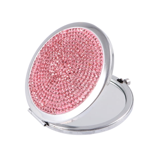 EeaseMX 1 espejo plegable creativo de doble cara, espejo cosmético portátil con diamantes de imitación para niñas y mujeres, color rosa.