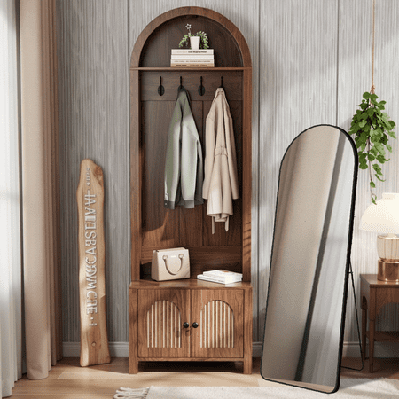 Diubas Arch Hall Tree with Bench and Shoe Storage Farmhouse Coat Rack for Hallway Entryway Walnut