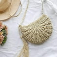 thumbnail image 4 of Summer Beach Boho Women Straw Tassel Semicircle Zipper Crossbody Shoulder Bag, 4 of 7