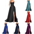 thumbnail image 6 of Women Elegant Backless Long Dress Satin Strapless Party Prom Side Slit Dress, 6 of 7
