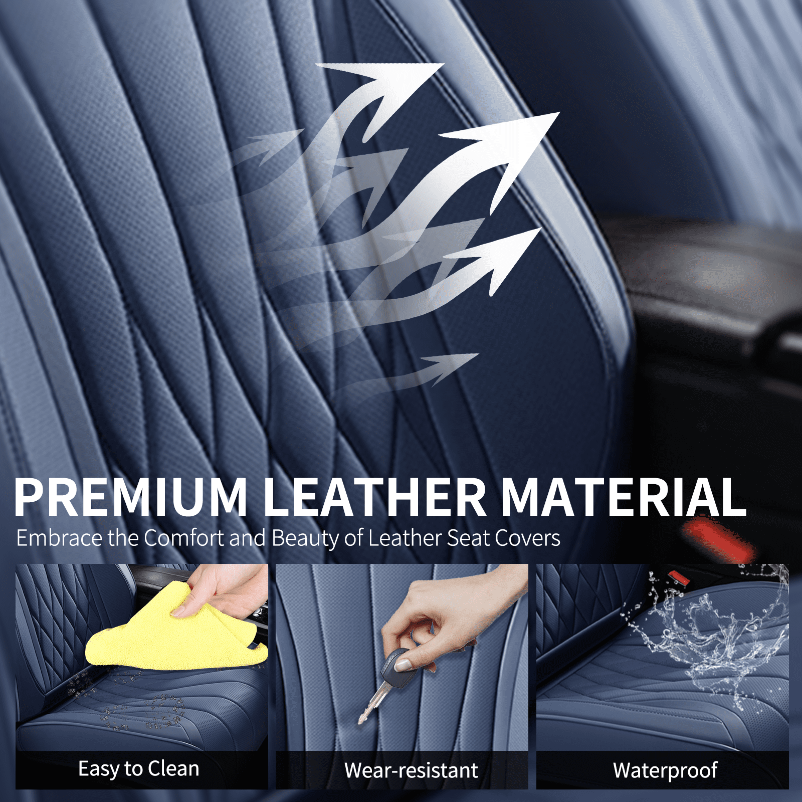 Coverado Front Car Seat Covers, Premium Leather Seat Protectors, Sleek Design Universal Fit for Most Cars, Blue