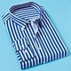thumbnail image 1 of Camisa clásica a rayas para hombre, con bolsillo en el pecho y rayas verticales, de otoño, de manga larga, formal, azul, para negocios, de gran tamaño., 1 of 5