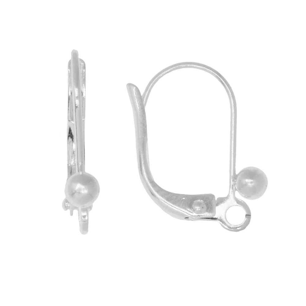 Leverback Earrings, w/ Ball Embellishment 14x9mm, 6 Pairs, Silver