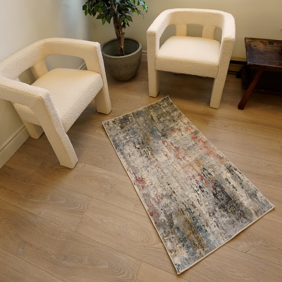 Rug Branch Contemporary Abstract Grey Red Indoor Doormat Rug - 2x4