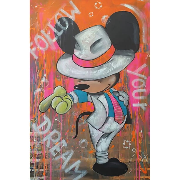 Graffiti Fashion Mickey Dance Mouse Funny Art Canvas Prints Disney Poster Pictures On Wall Decorative Painting For Living Room60X90cm No Frame Gao Jinjia LED