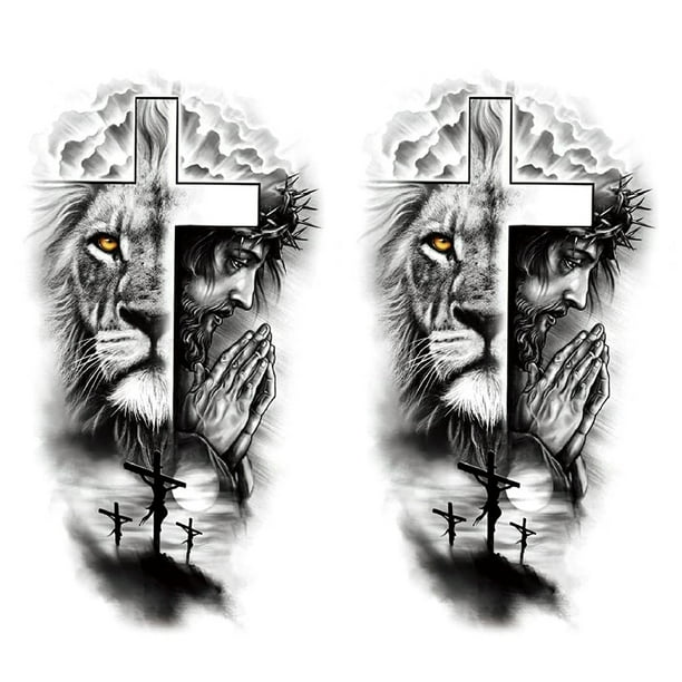 (Set XQB-380) 2PCS Etiqueta engomada del tatuaje del brazo Serie animal del tigre Etiqueta engomada del tatuaje del cuerpo 210 * 114 mm (A)