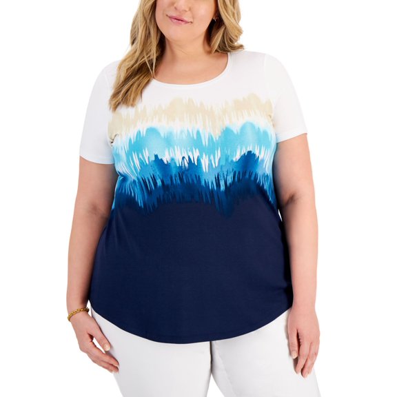 JM Collection Plus Size Tie Dyed Top Intrepid Blue Combo 0X