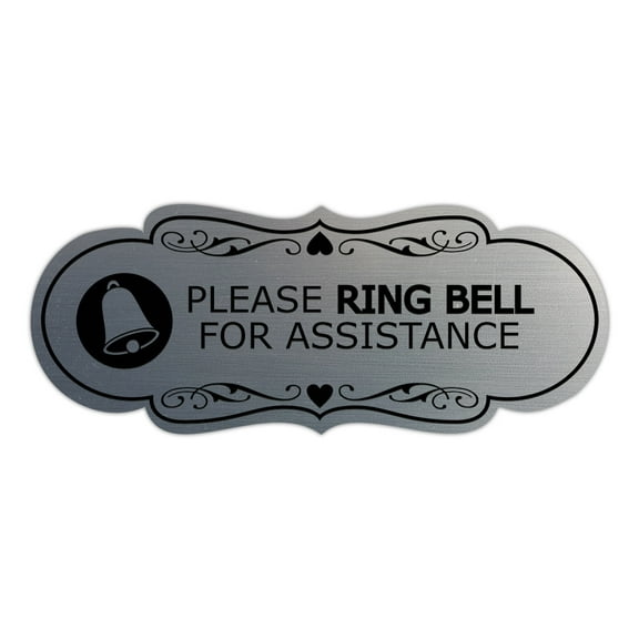 Designer Please Ring Bell for Assistance (Classic Bell) Sign (Brushed Silver) - Large
