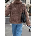 thumbnail image 6 of Female Faux Fur Coat Cropped Lapel Fur Jacket Long Sleeve Open Front Parka Outerwear Brown L, 6 of 7