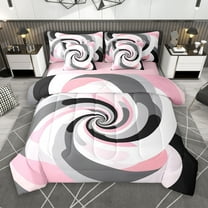 Manfei Chic Stripes Ombre 7-Piece Twin Bedding Sets, Pink Abstract Swirl Bedding Comforter Set, Teens Kids Adult Men Women Reversible Sheet Sets, Microfiber Bedroom Decor
