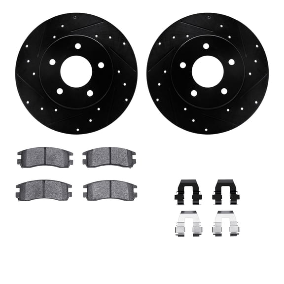 Dynamic Friction Company Rear Brake Rotors-Drilled and Slotted-Black with 5000 Advanced Brake Pads includes Hardware 8512-52000