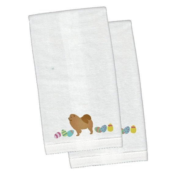 Chow Chow Easter White Embroidered Plush Hand Towel Set of 2