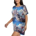 thumbnail image 2 of Daiia Majestic Fantasy Castle Pattern Womens Pajama Sets Short Sleeve Pajamas for Women Sets Soft Lounge Sets Casual Round Neck Sleepwear PJS-X-Large, 2 of 7
