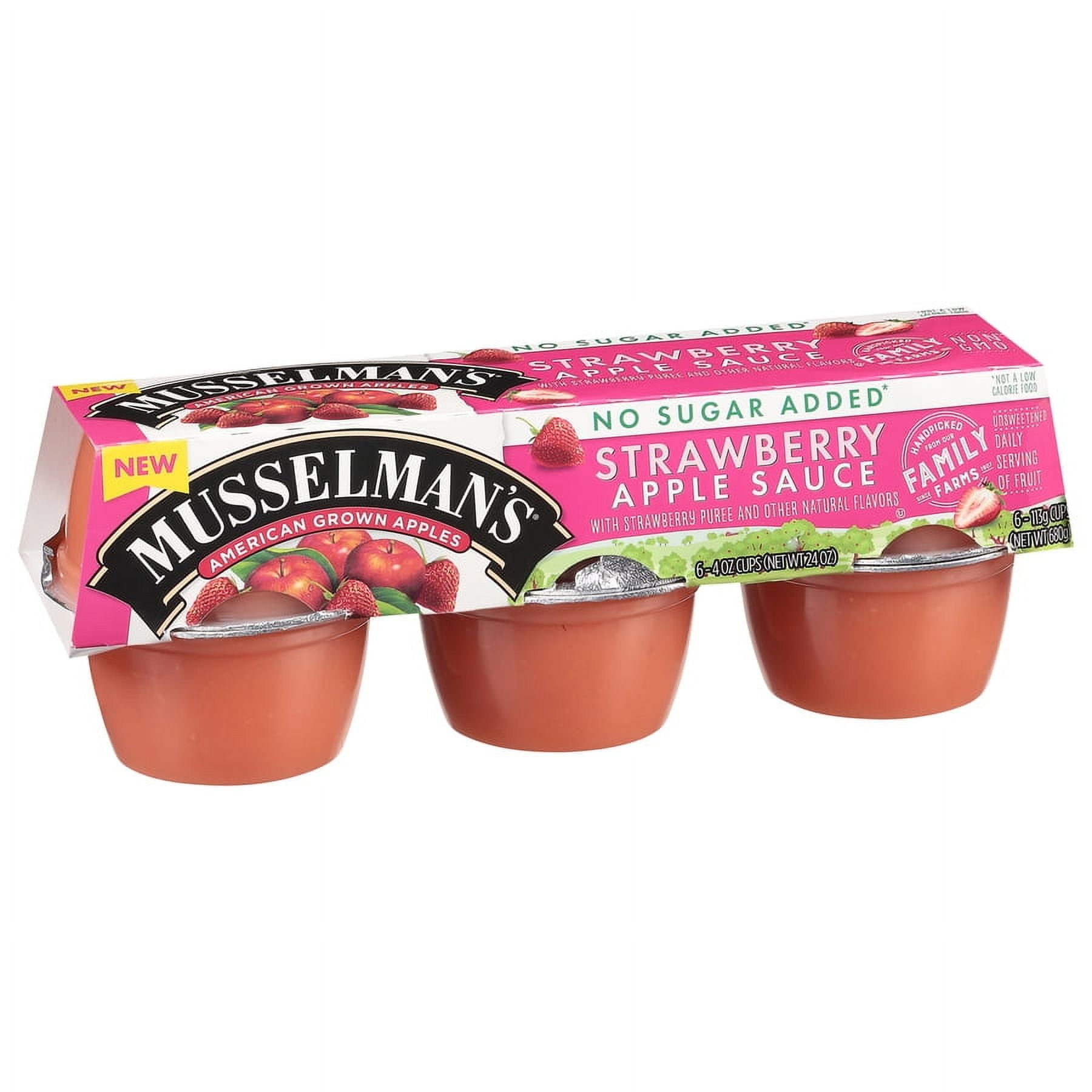(12 pack) Musselman's No Sugar Added Strawberry Applesauce 4oz, 6 count