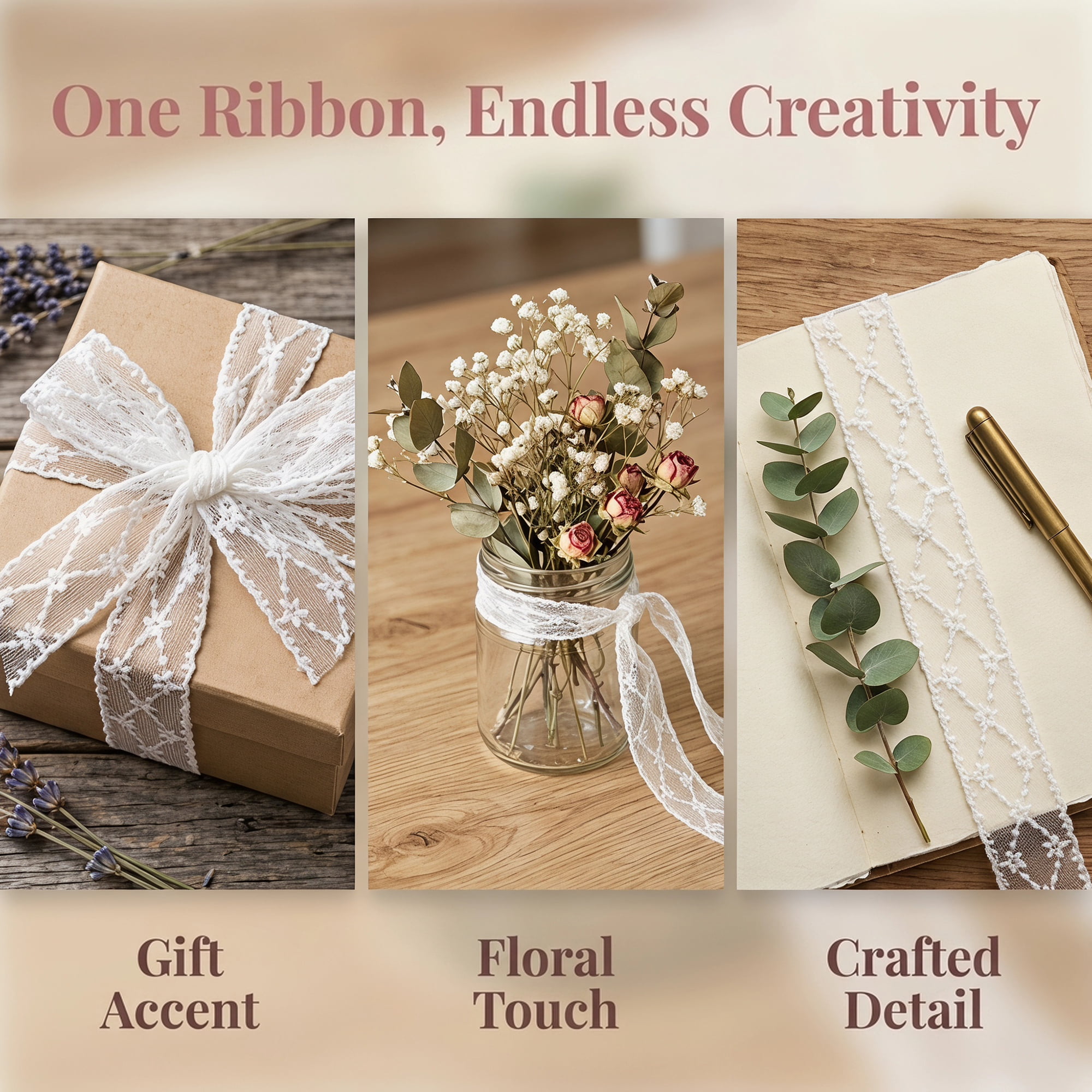 Unique Bargains Vintage Embroidered Lace Trim Gift Wrap Ribbons White 4.9 Yard
